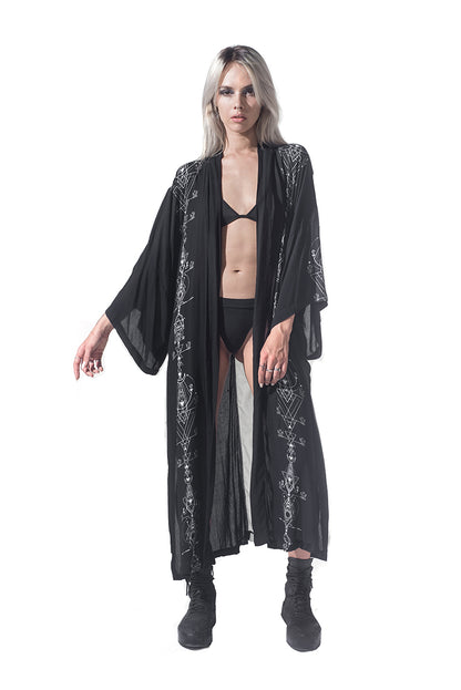 Lunar print long kimono